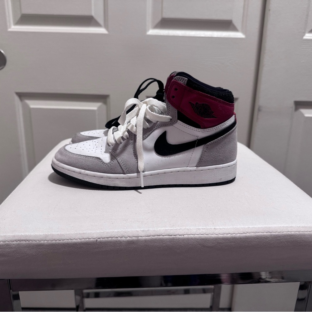 Jordan Women's Sneakers in White, Gray, and Red